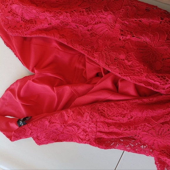 Xscape Red Lace Evening Cocktail Valentine’s Day Midi Dress - Picture 13 of 16